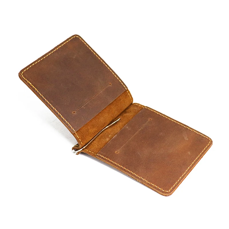 Portefeuille en cuir véritable pour hommes, fait à la main, avec pince à billets à deux volets, accessoire masculin court en peau de vache, avec pince à billets Slim