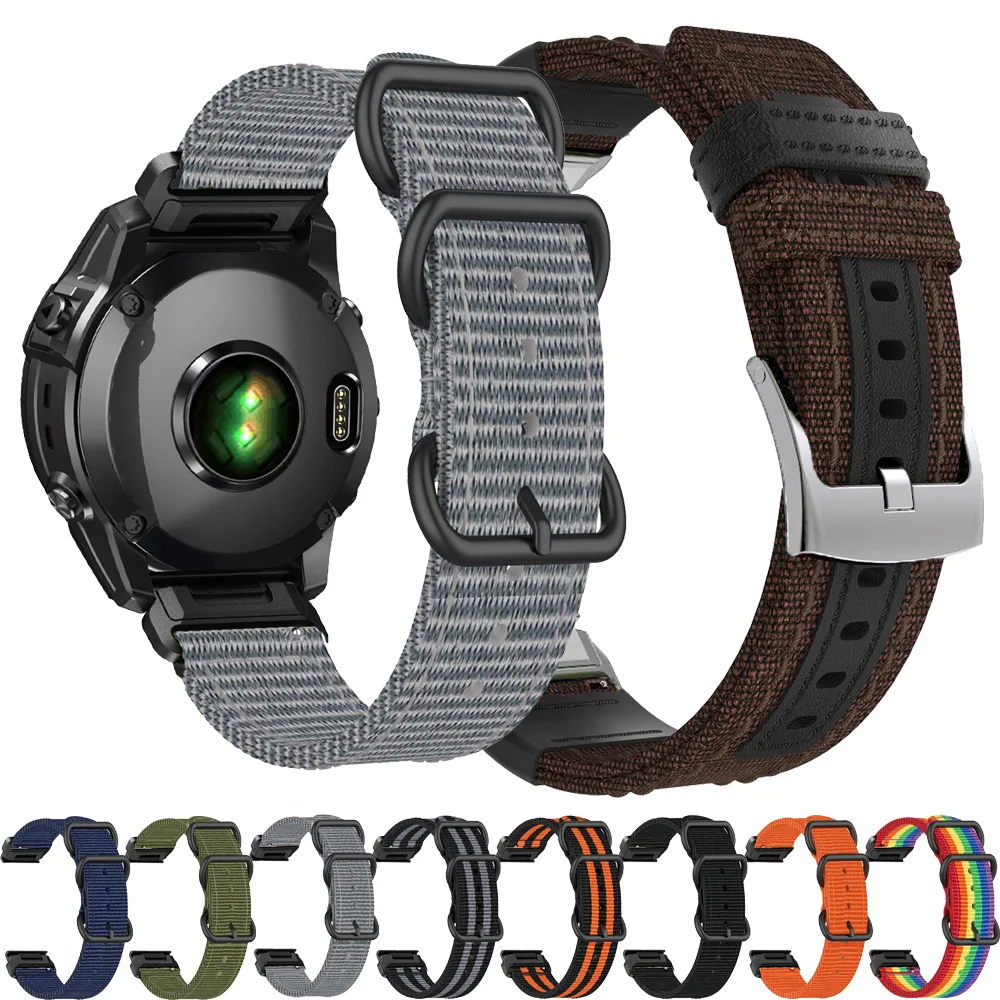 

26 22MM Watchband Straps For Garmin Fenix 7X 7 5 5X 3HR 6X 6 Pro Smart Watch QuickFit Nylon Canvas Easyfit Wrist Band Bracelet