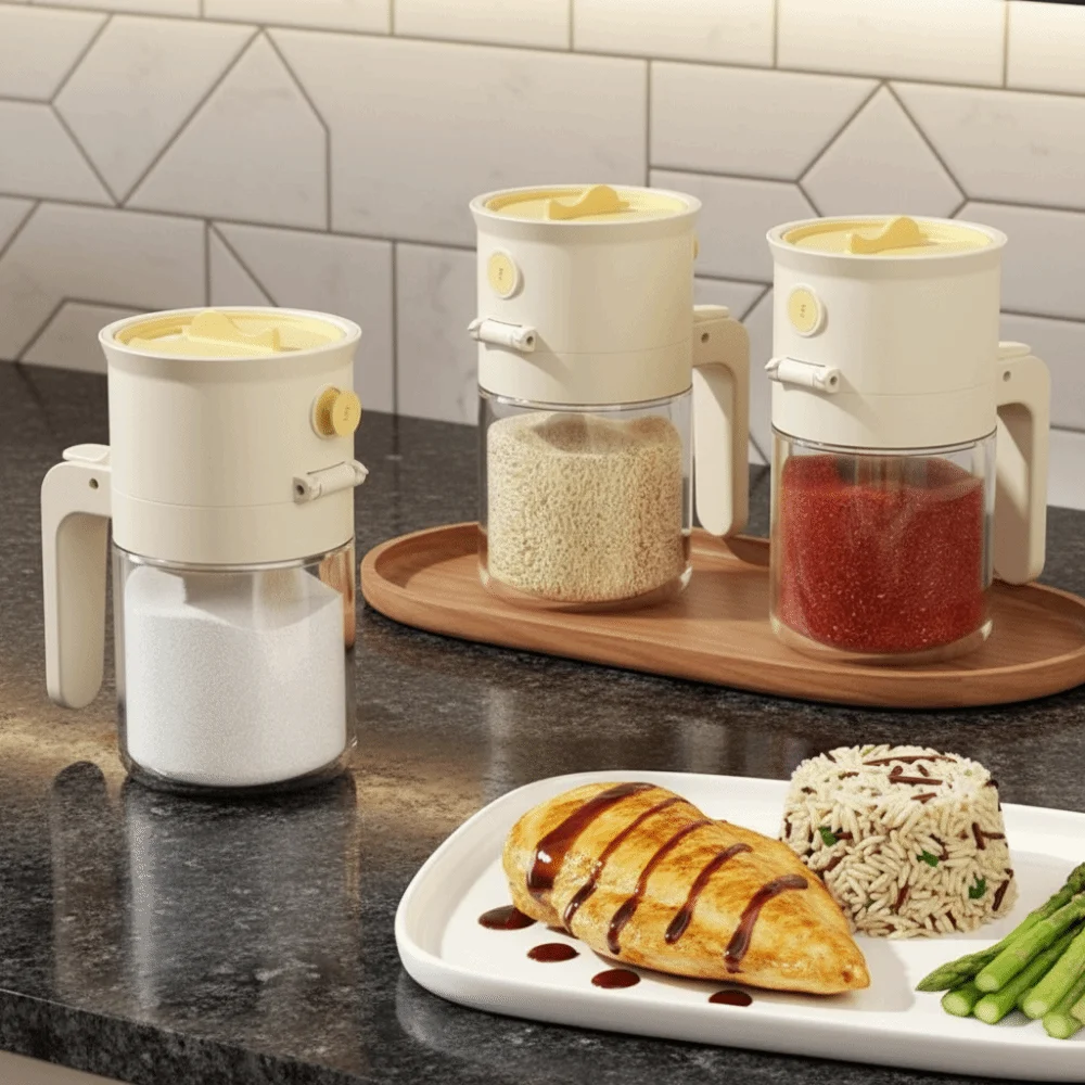 

0,5 г 2 в 1, контейнер для соли, герметичная стеклянная бутылка для специй с количественным управлением и ложкой, влагостойкий контейнер для специй, кухня