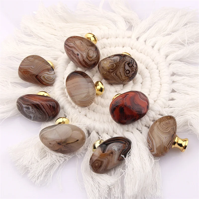 25-35mm Diameter Light Luxury Natural Silk Agate Stone Handle Drawer Wardrobe Door Jewelry Box Knob Single Hole Handles Diy