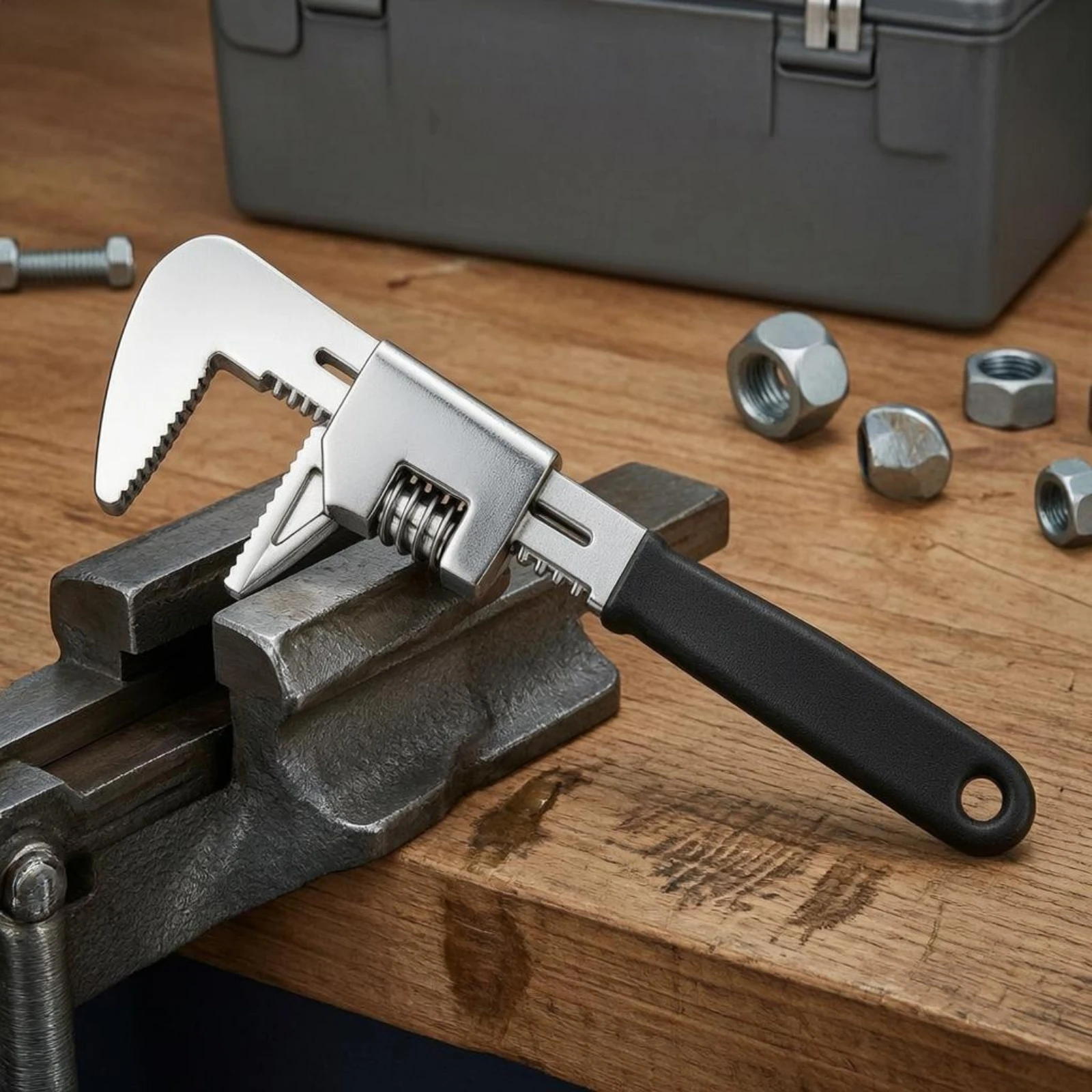F-Shaped Pipe Wrench Coil-Powered-Loaded Adjustable Pipe Wrench Hand Tool Metal Heavy Duty