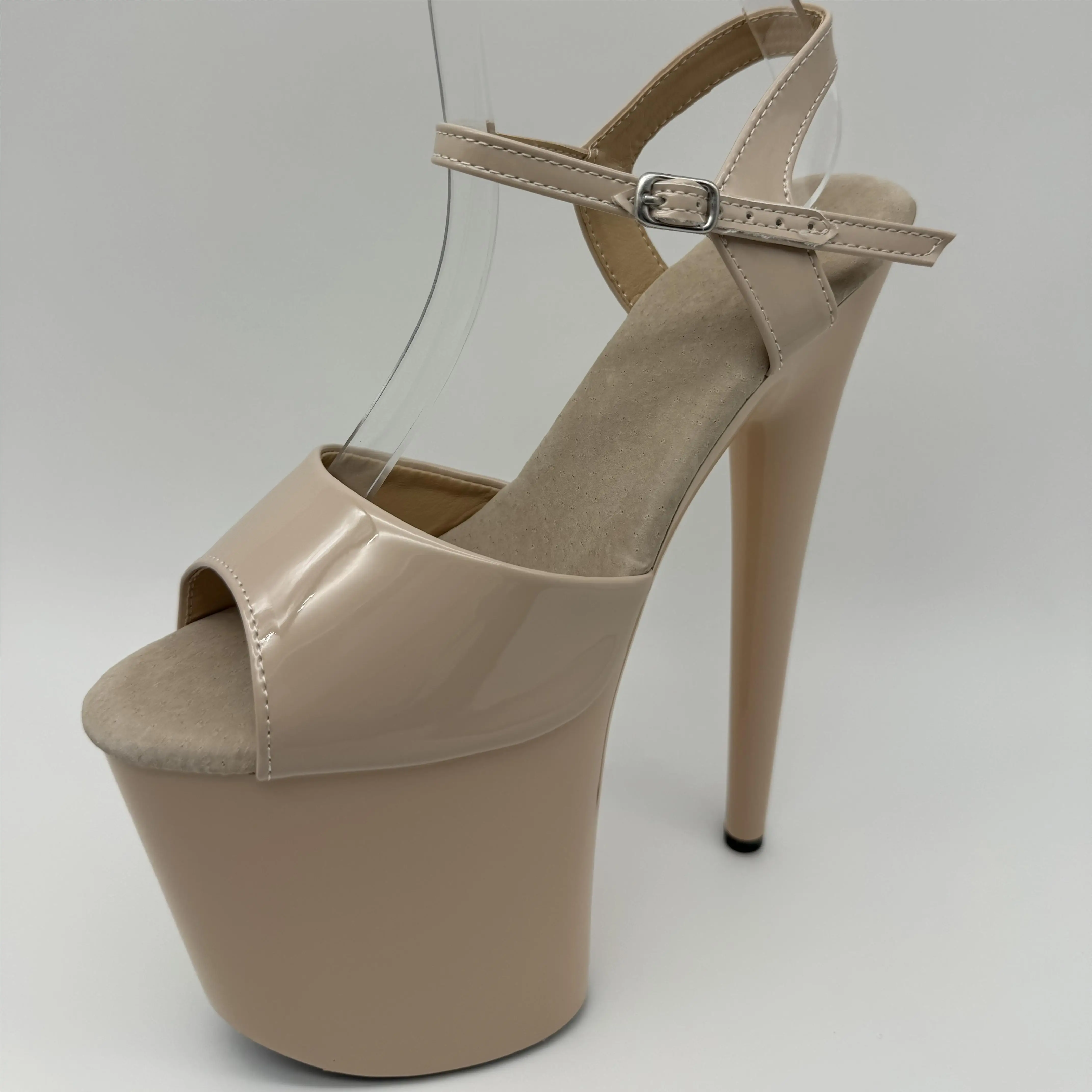 8 inches, high heel sandals, transparent upper, 20cm khaki stilettos, model pole dancing performance sandals