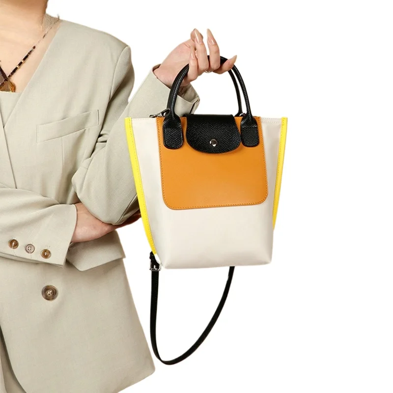 

2025 new nylon color blocking tote bag large capacity shoulder bag senior texture fashion handbag versatile women's bags