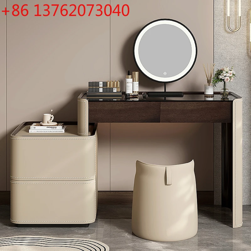 

Light Mirror Storage Vanity Table Stool Nordic Modern Makeup Dressing Table Decor Drawer Mesa De Maquillaje Bedroom Furniture