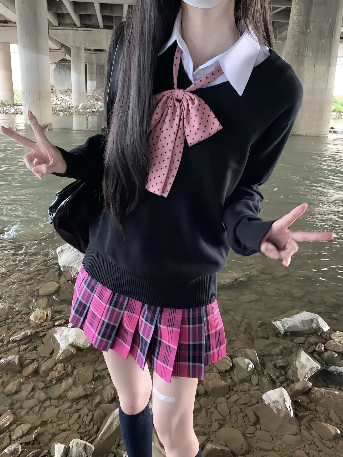 

Original Bla Long Sve JK orm Set Women's Knitted Top High Waist Plaid Skirt Faionable Commute Sle Winter Warmth
