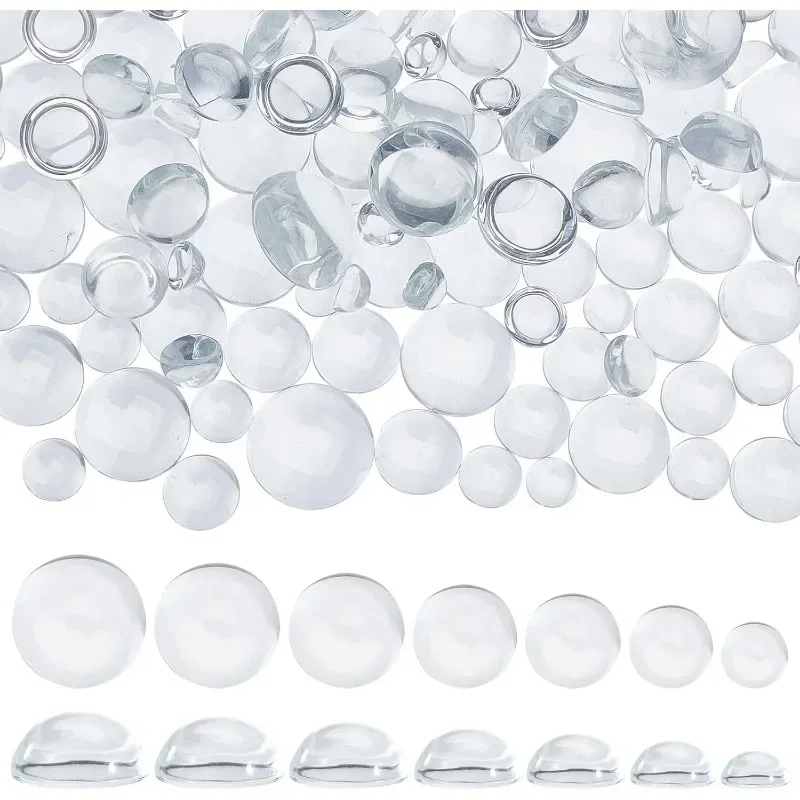 

150 шт., прозрачные стеклянные кабошоны, 7 размеров, стеклянные купольные кабошоны, прозрачные стеклянные камешки, некалиброванные круглые для ожерелья, браслетов