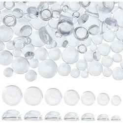 150pcs Transparent Glass Cabochons 7 Sizes Glass Dome Cabochons Clear Glass Pebbles Non-calibrated Round for Necklace Bracelets