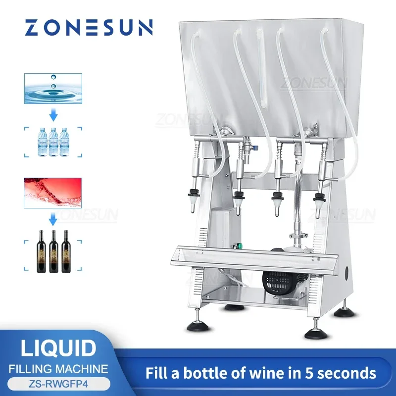 

ZONESUN ZS-RWGFP4 Feeding Pump Red Wine Filling Machine For Olive Oil Juice Water Bottle Production Packing