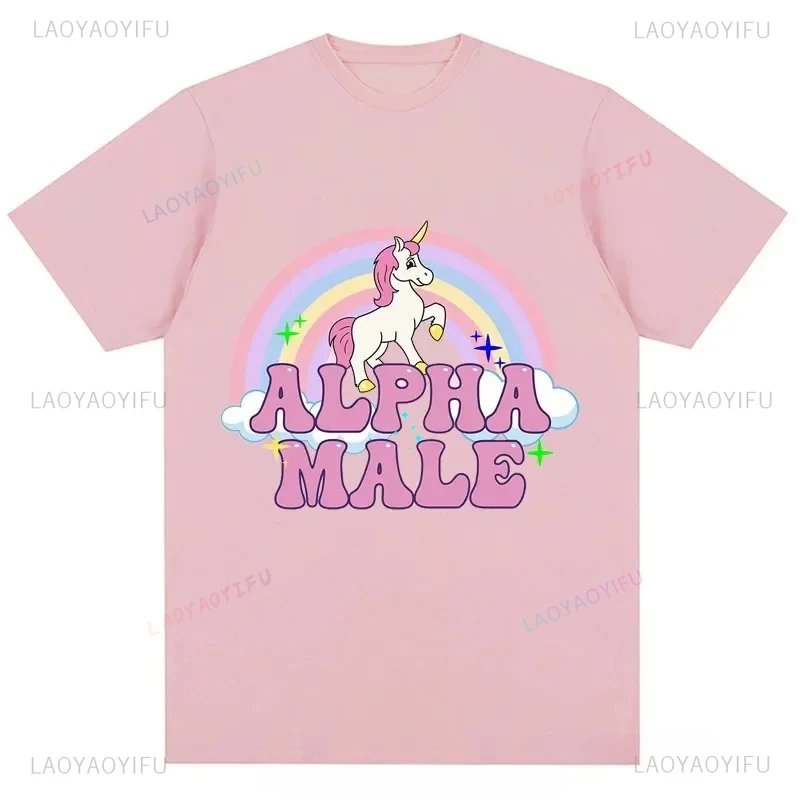 Alpha Unicorn Male Tee Rainbow Graphic Cotton Tees Funny Women Fashion Hip Hop Tops Unisex Harajuku Aesthetic Y2k Clothing