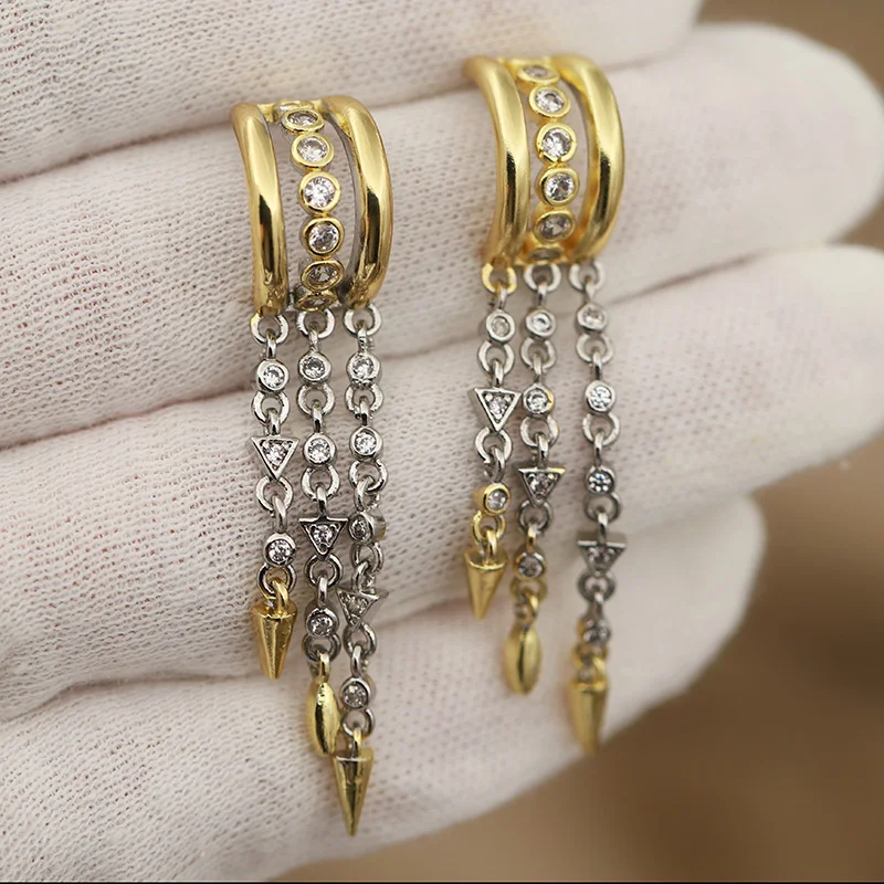 New Sight Design Classic Zirconia Tassel Stud Earrings for Women Fashion Brand Brand Jewelry Elegant Long Earrings
