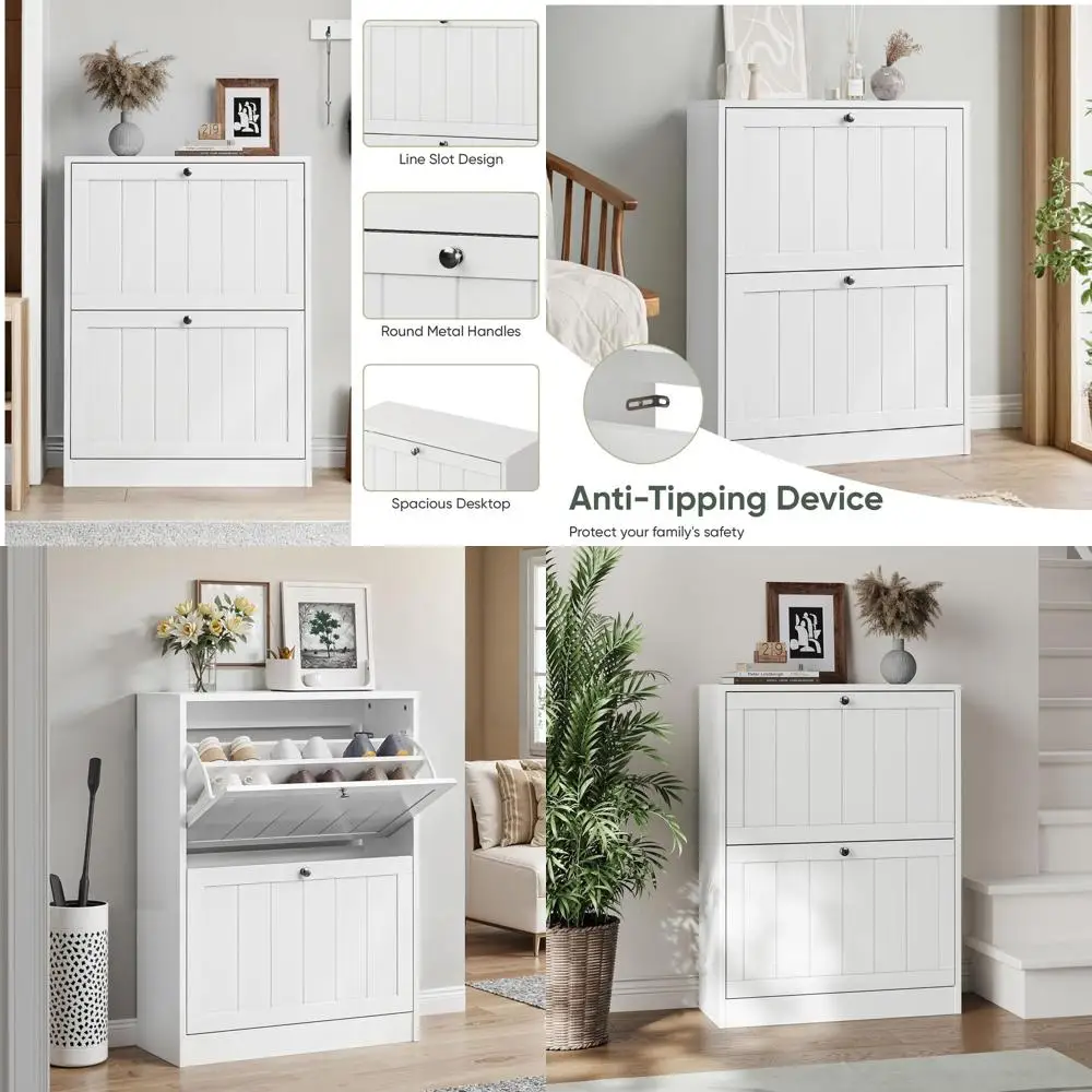 

White 23.6 Flip Drawer Shoe Cabinet with Groove Design for Entryway, Hallway, Living Room Storage