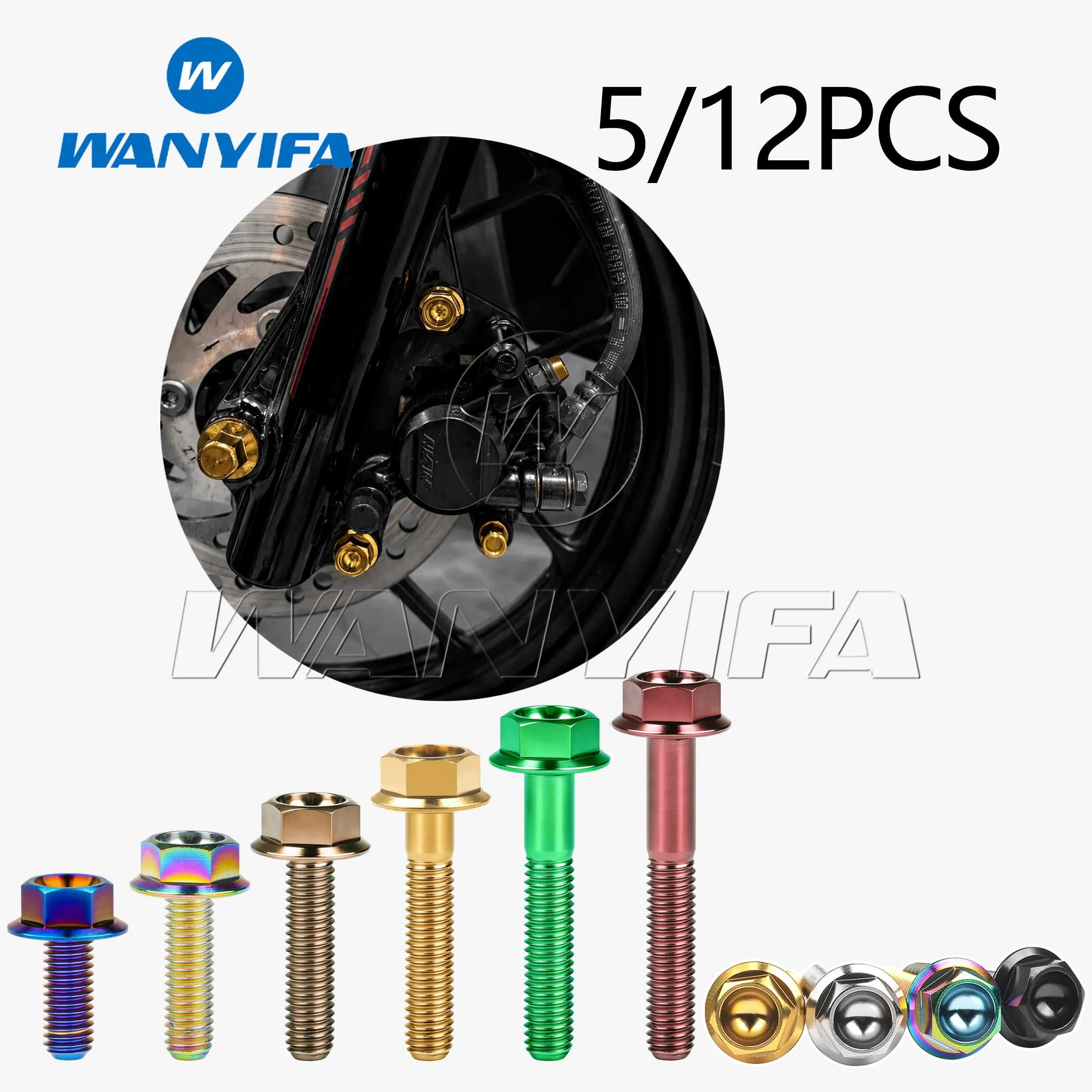Wanyifa 5/12PCS Titanium Bolts M6x10-35mm Hex Size=10mm Hex Flange Head for Motorcycle Modification Bolts Gold Color Optional