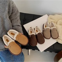 Woman Flats Round Toe Casual Sneakers Female Slip-on Loafers Winter Retro Fleece Flat Fur Slip on New Slip-on Warm Cotton Shoes