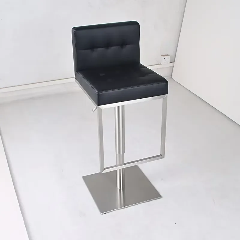 Modern Black Leather Bar Stool with Stainless Steel Footrest Height Adjustable Backrest Chair for Restaurant and Home Bar
