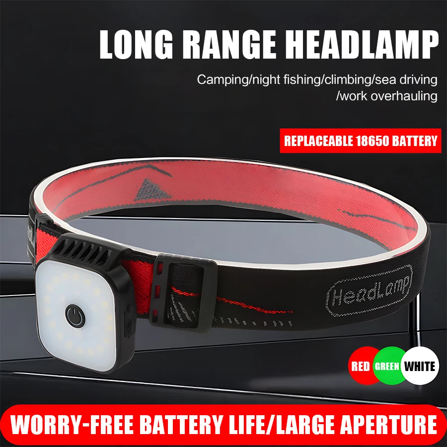 C5 Rechargeable LED Headlight 4 Lighting Modes Red + White Light Working Light Outdoor Camping Night Run Fishing Head Flashlight