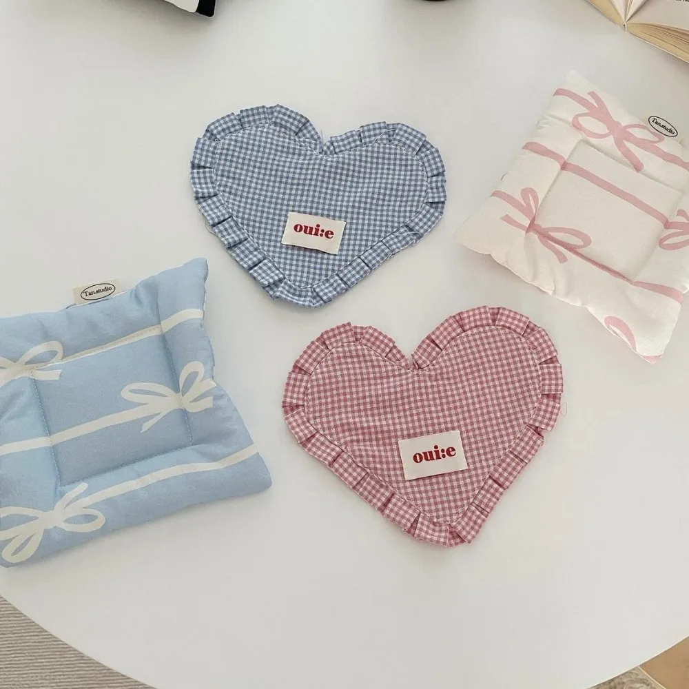 

Photography Props INS Heart-shaped Plaid Meal Mat with Pleated Lace Cotton Bowl Mats Delicate Cute Table Mat Living Room