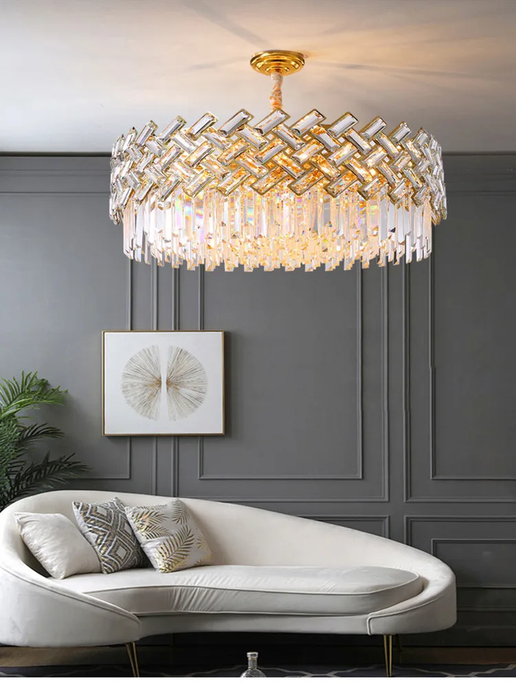 Gold körper versetzt Kristall runden Kronleuchter LED Lampe Wohnzimmer Küche Villa Anhänger e14