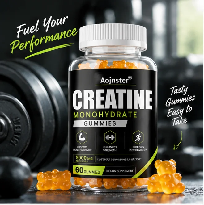 Creatine Monohydrate Gummies,5000mg Per Serving,Chewable Bear‑Shaped Fitness Dietary Supplement,60 Gummies
