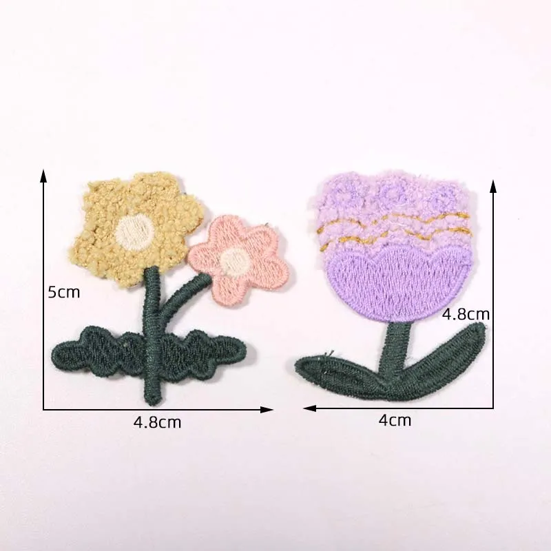 10PCS Hand Embroidery DIY Embroidery Stickers Selected Patch Stickers Pattern Stickers Tulips Colourful Woolen Flower Embroidery