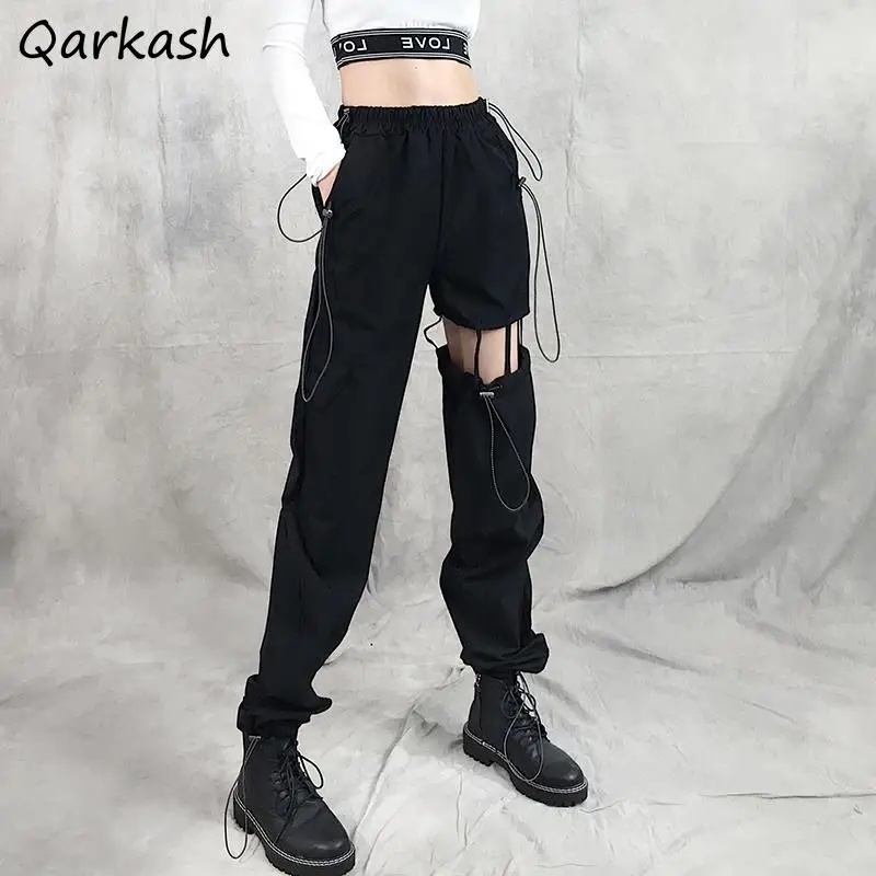 Pants Women Cargo Fashion Punk Joggers Black Trousers Harajuku Elastic Waist Streetwear Stylish Spliced Design Hip Hop S-3XL Ins