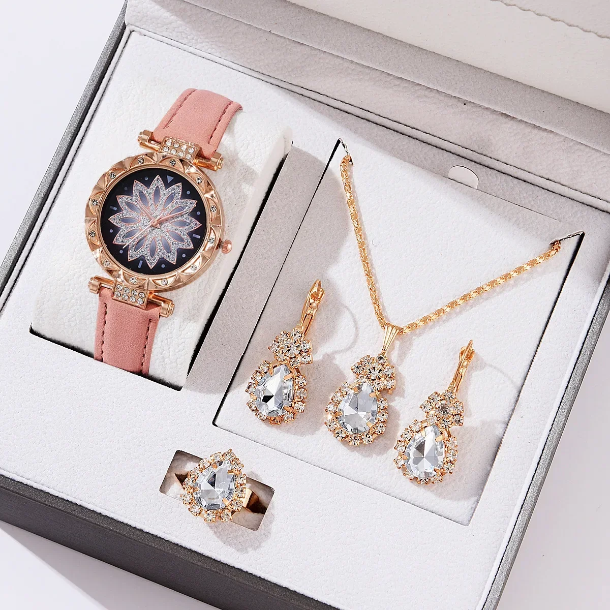 5 pezzi Set orologi donna cinturino in pelle orologio da donna semplice Casual orologio da polso analogico da donna bracciale regalo Montre Femme