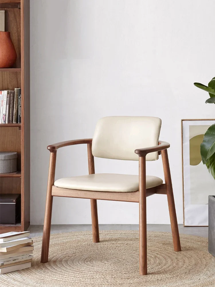 

Nordic solid wood dining chair light luxury premium backrest vintage chair Japanese log style household upholstered