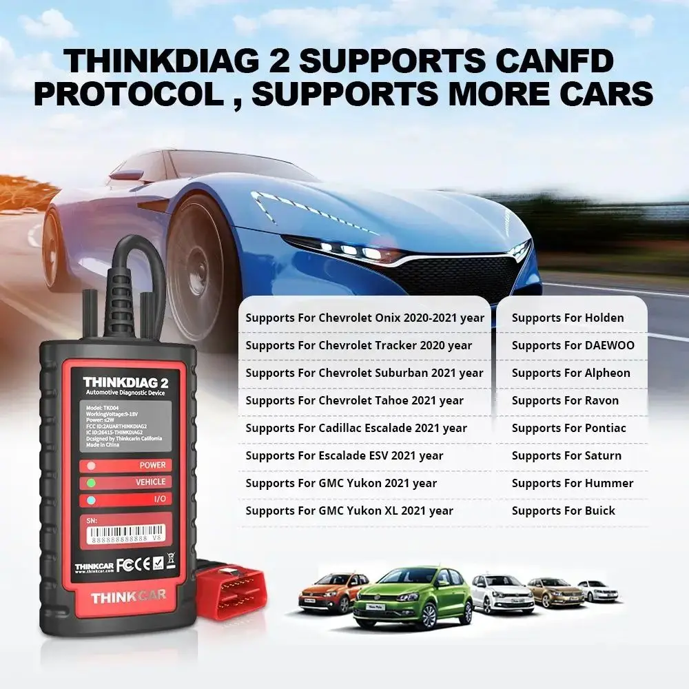 THINKCAR Thinkdiag 2 With 1/2 Year D-Z Software Support CAN FD Protocol 16 Reset Function OBD2 Diagnostic Tool DBSCAR VII/Golo