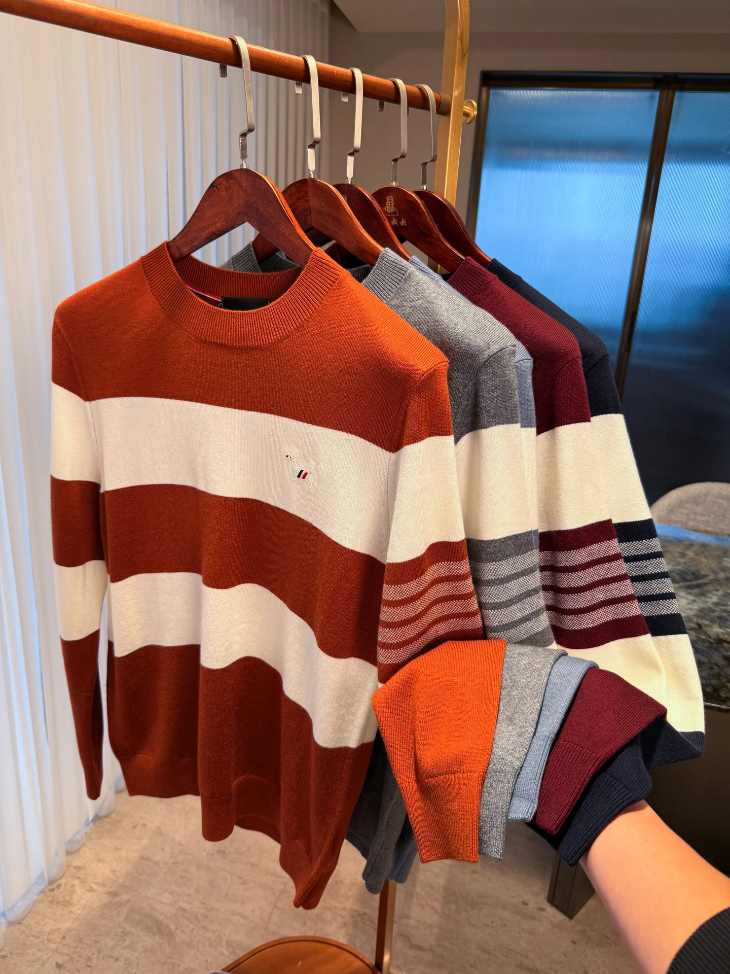 

Удобный мужской свитер из смесовой шерсти, не скатывается, простой в уходе, теплый базовый слой, повседневный, с длинным рукавом, круглым вырезом, в полоску