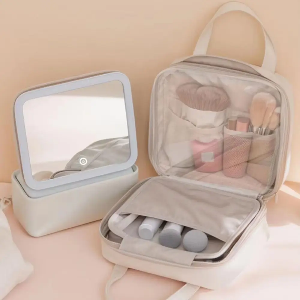 

Multi-pocket Makeup Bag with LED Lights Waterproof 3 Modes LED Makeup Storage Case Touch Control with Handle