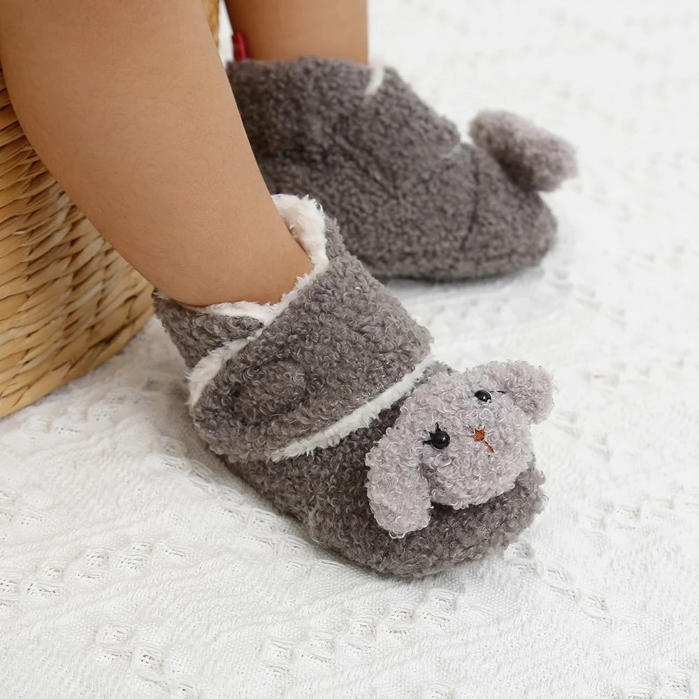 Newborn Baby Boys Girls Cozy Fleece Booties with Grippers Stay On Slipper Socks Infant Toddler Crib Winter Shoes for Boys Girls