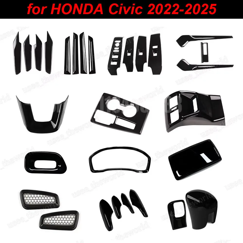 

Gloss Black Interior Decoration Fit for Honda Civic 2022 2023 2024 2025 Center Console Line Gear Shift Decorative Trim