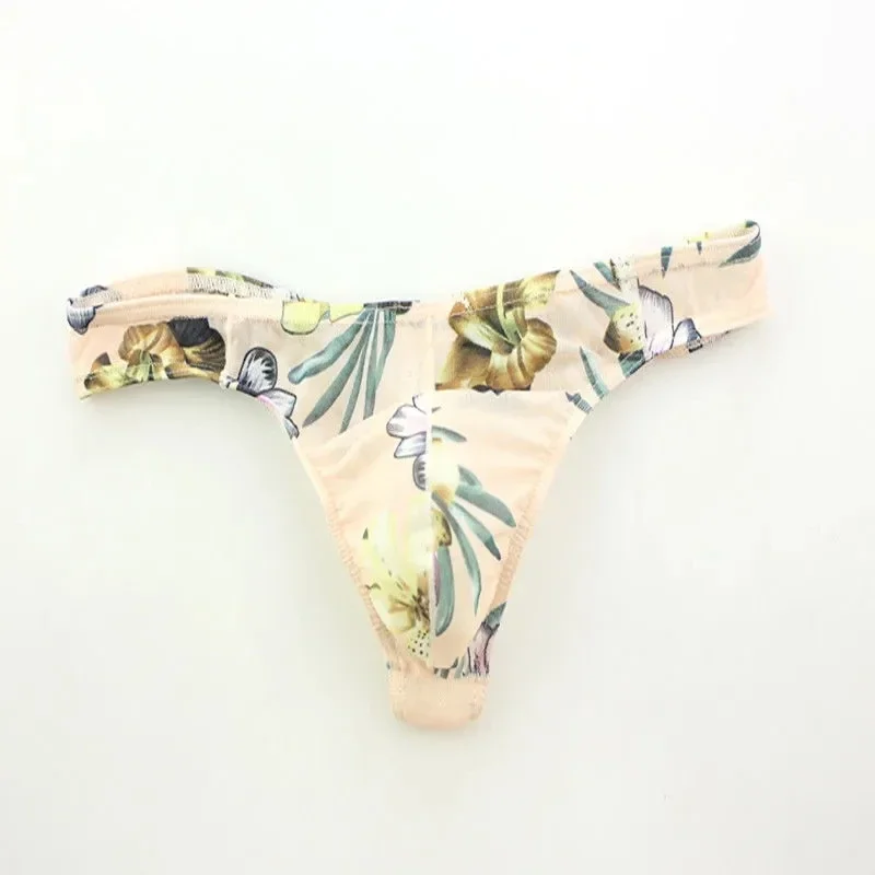 رجل الأزهار منخفضة الخصر مثير شق صالح T-ملخصات T الظهر رجل G سلسلة ملخصات شفافة السروال تنفس ثونغ BF هدية #4