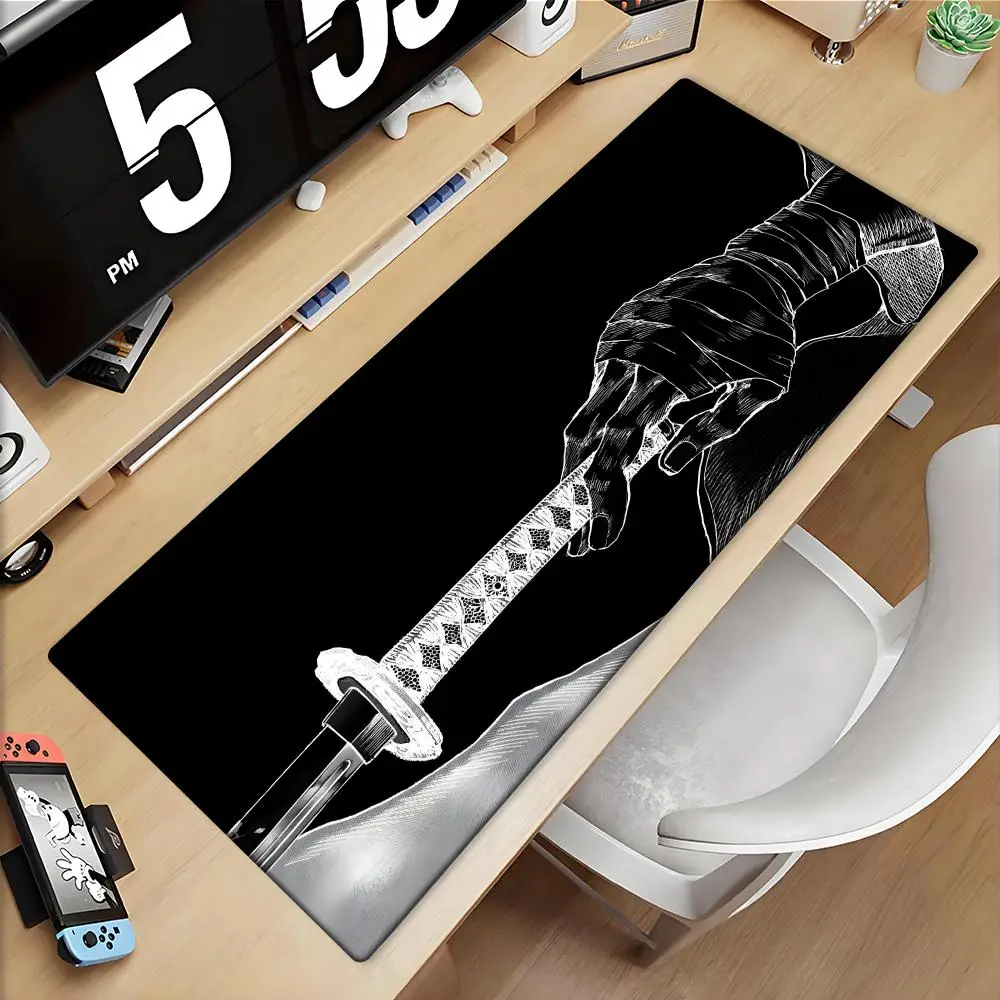 Samurai sword Black and White Mousepad Anime Computer Accessories Mouse Pad Office Laptop Desk Mat Carpet Gaming Gamer Playmat