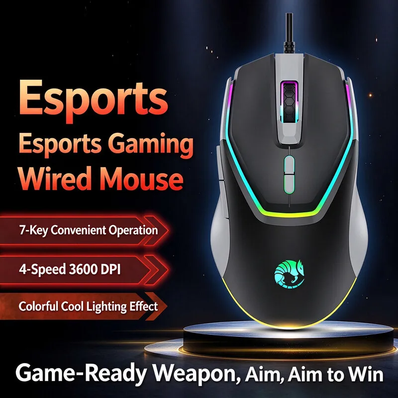 Wired Gaming Mouse Anti Slip Transparent Rollers Adjustable DPI RGB Backlit Ergonomic Mice For Laptop PC Gamer Office Game Use