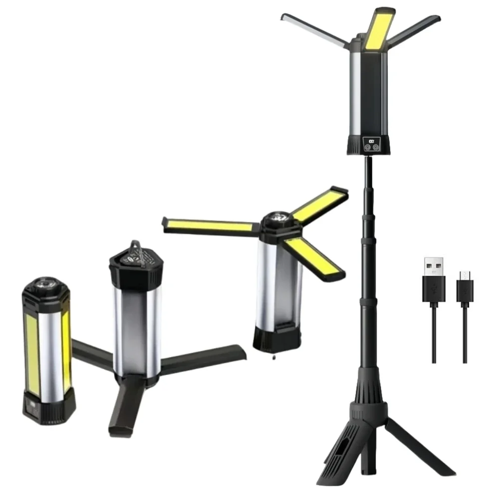 Camp Lantern Rechargeable LED Work Lights with Telescopic Stand 6000mah Emergency Lighting for Camping, Hiking, Power Outages