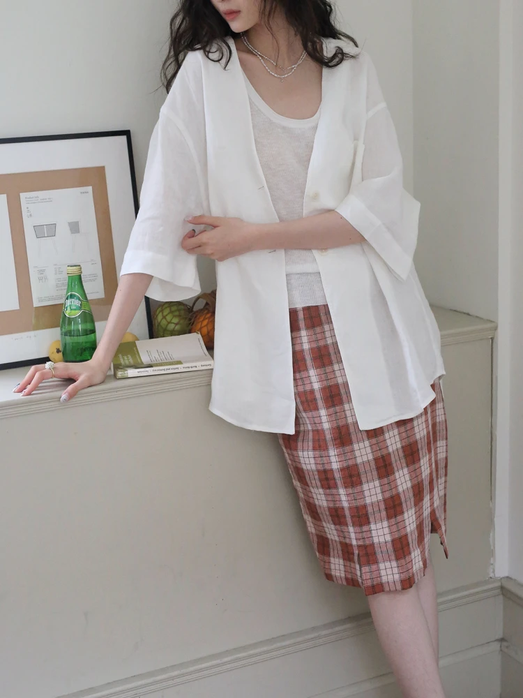 

Summer Layering 00% Linen ort Sve irt Vintage V-Ne Loose Wide-Sle Thin Breathable Sun Protection Outerwear Medium...