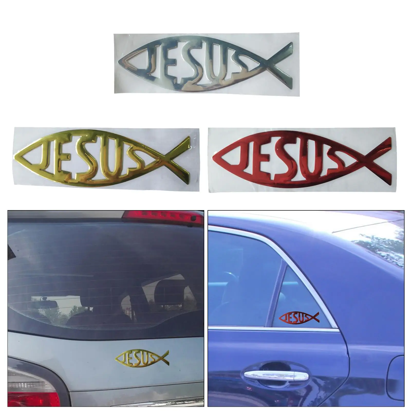 3D Auto Car Jesus Fish Brushed Chrome Decal Emblem Sticker 14.5x4cm Reusable