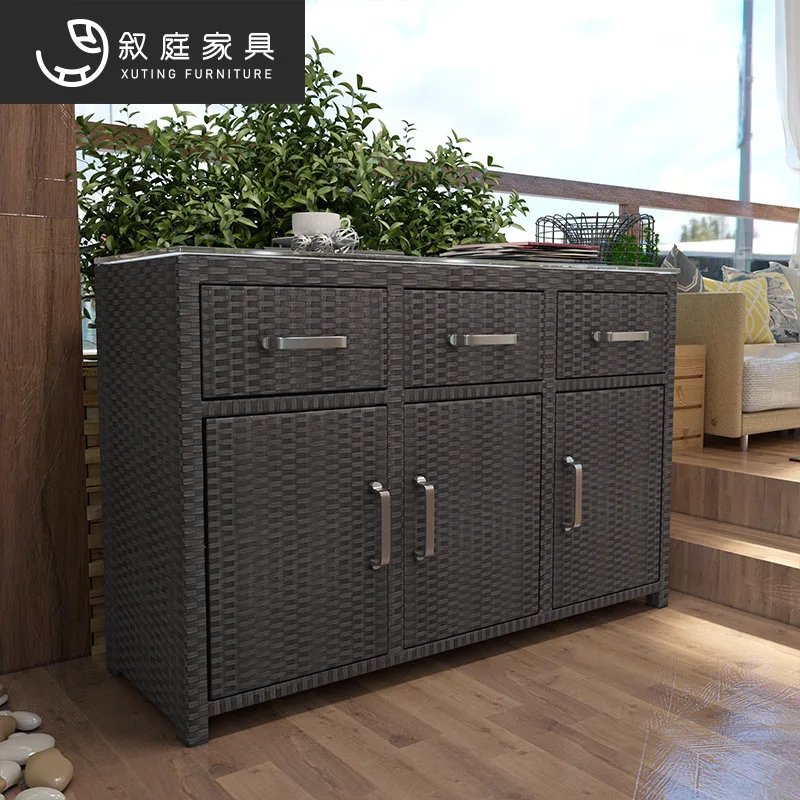 

Outdoor balcony shoe cabinet waterproof and sunscreen household entrance large-capacity storage locker rattan shoe cabinet