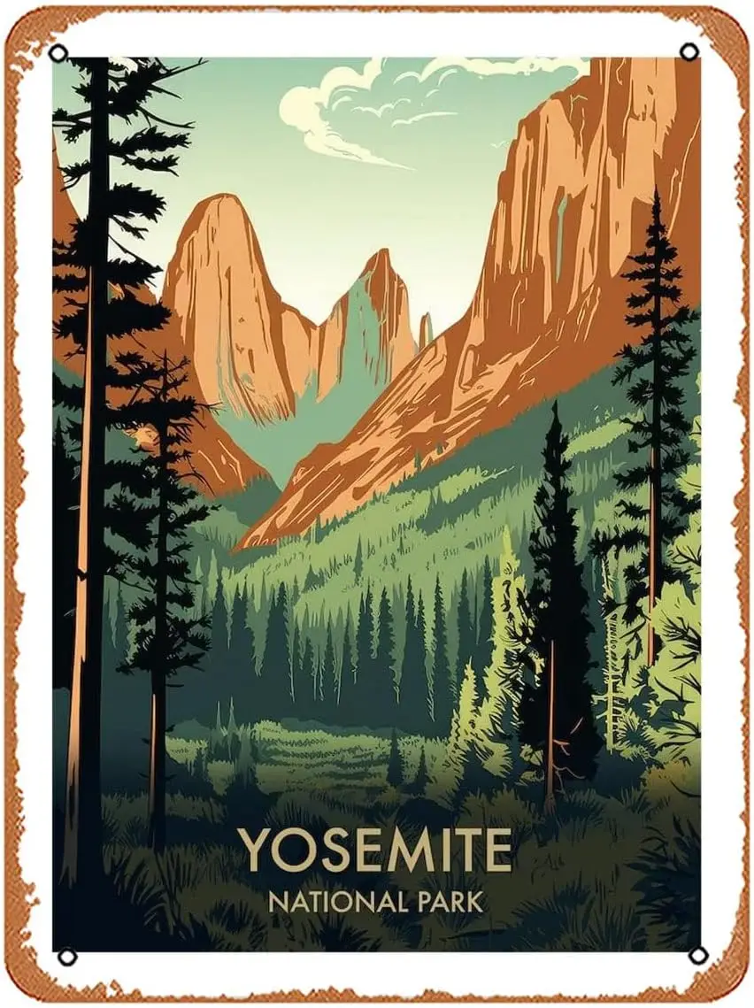 Metal Poster - Yosemite National Park Vintage Travel Poster 8 Wall plaque - 8 X 12 IN Tin Sign