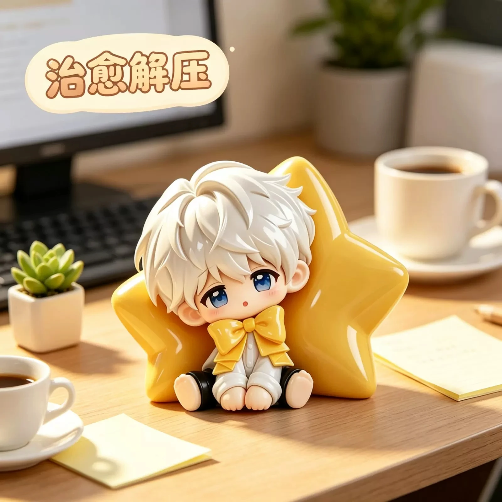 Love and Deepspace Cosplay Xavier Chibi with White Hair Gaming and Collectible Figurines Desk Ornaments Gifts and Presents