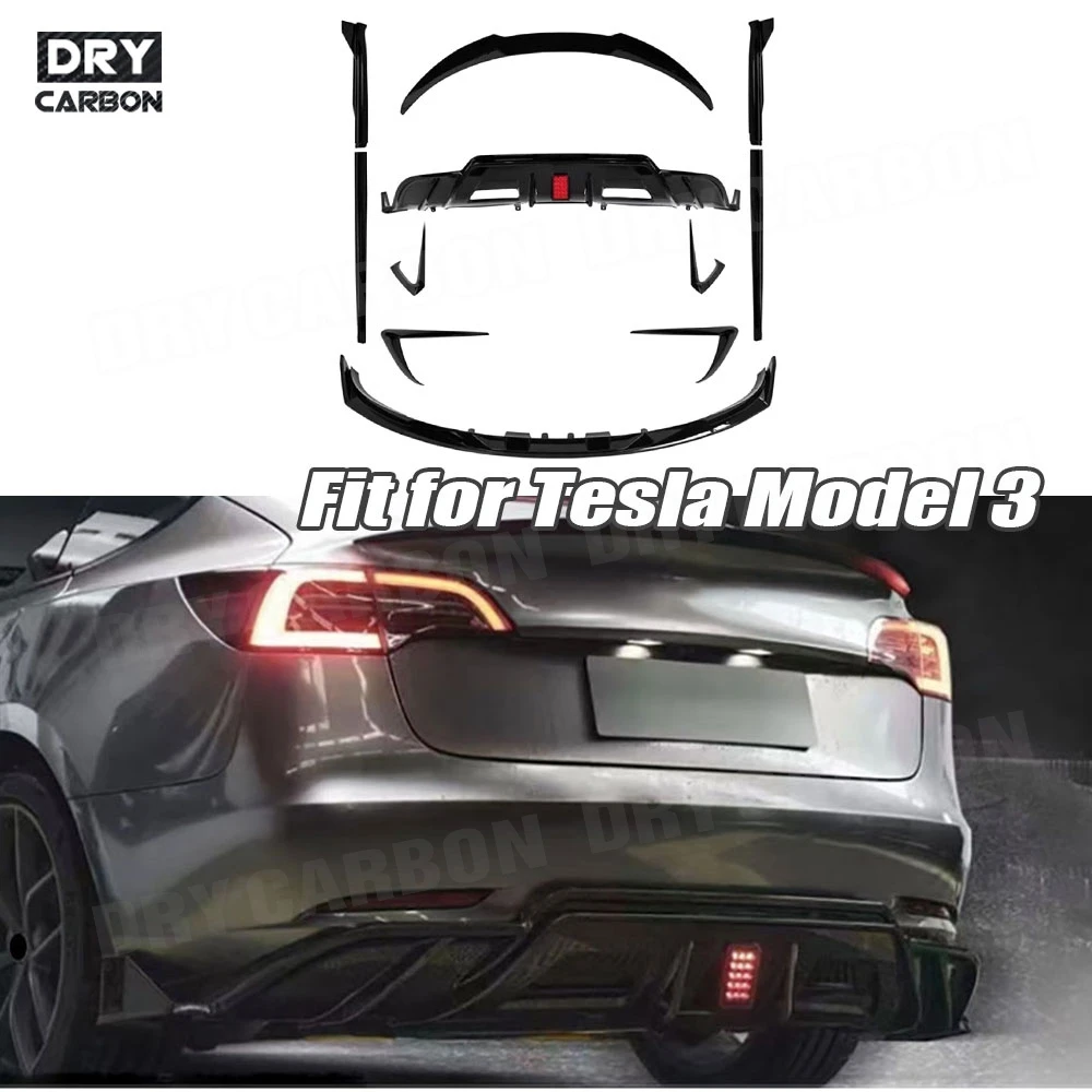 

ABS Front Chin Spoiler Rear Lip Diffuser With LED Side Skirts Rear Lip Spoiler Canards Splitters For Tesla Model 3 2019+ T Style