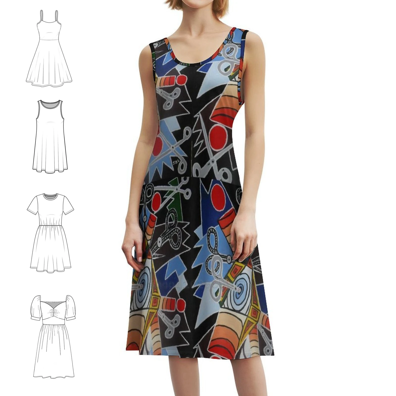 فستان قصير على طراز Preppy للنساء على شكل حرف a فضفاض مناسب فستان يوم غير رسمي مقص تجريد الألم فساتين نسائية #1