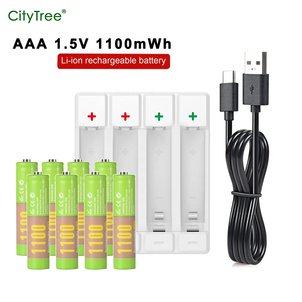 

1.5V AAA Li-ion Rechargeable Battery 1100mWh 3A AAA lithium Batteries HR03 and Li-ion AA AAA Smart Rechargeable Battery Charger
