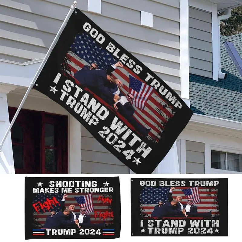 90x150cm 2024 Trump Flag Fight Make Me Stronger I Stand With Trump 2024 President USA God Bless Trump For Home Garden Decoration