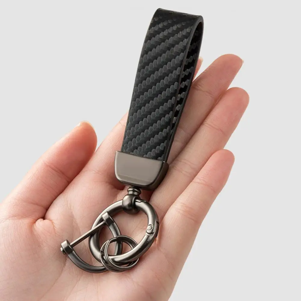 Key Holder Reinforced Key Ring Carbon Fiber Keychain Pendant with Anti-lost D-ring Universal Car Key Chain for Men Women Durable