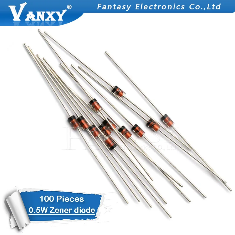 100pcs 0.5W Zener diode 500MW DO-35 1/2W BZX55C 2.4V 2.7V 3V 3.3V 3.6V 3.9V 4.3V 4.7V 5.1V 5.6V 6.2V 6.8V 7.5V 8.2V 9.1V 10V