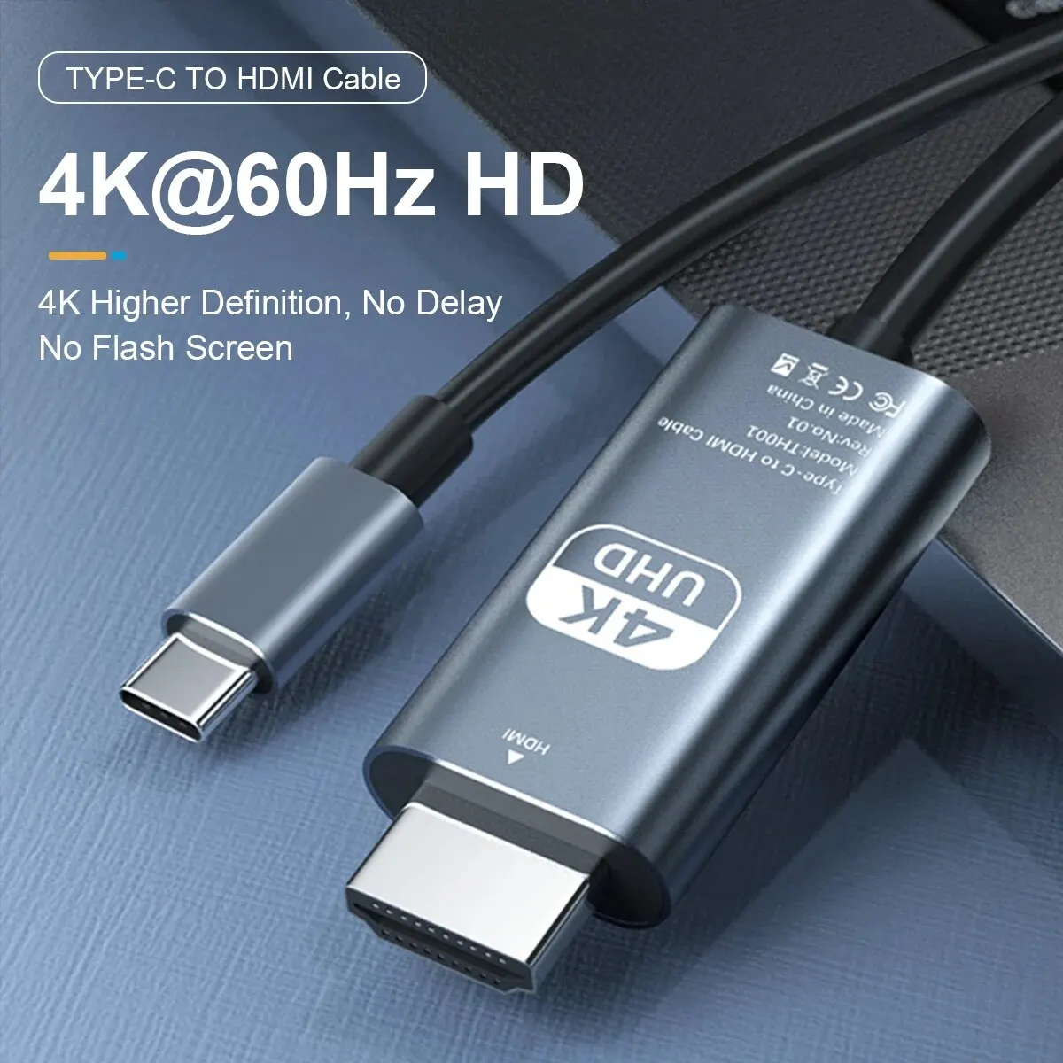 USB C na HDMI kabel 4K aluminium type-c na HDMI šňůra podpora blesk 3 & 4 pro iPhone 15 řada, macbook, Ipad pro, rokle, HP