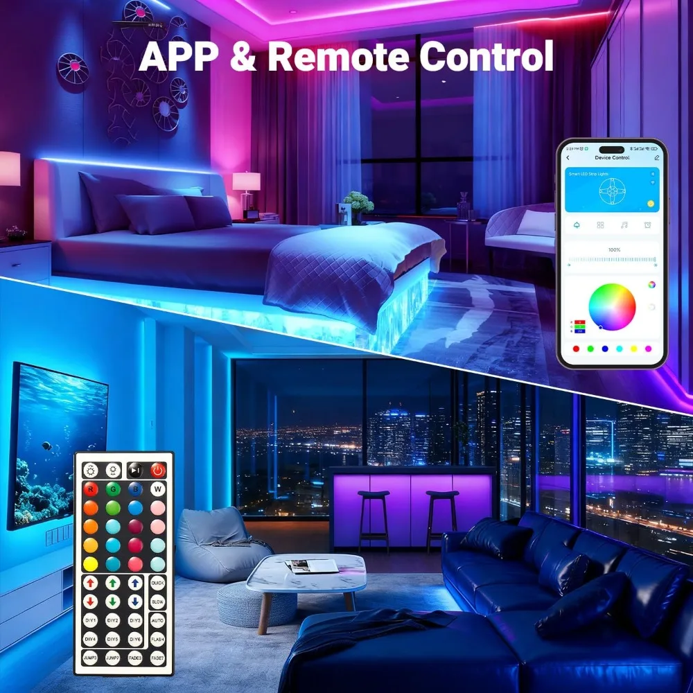 LED Strip Lights 150ft, Bluetooth Music Sync, App & Remote Control, 16M Colors for Bedroom Party Decor