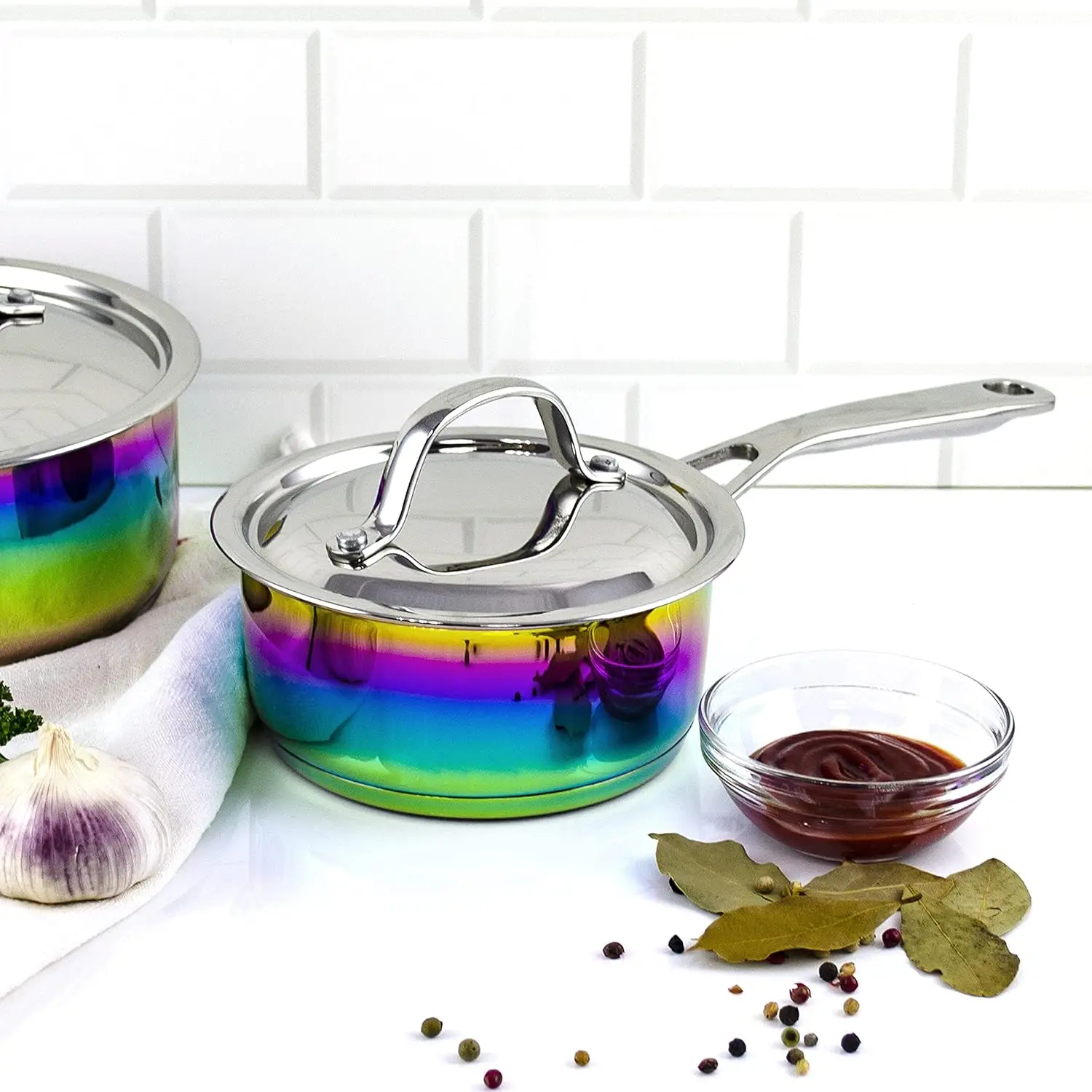 The Magical Kitchen Collection - Iriserende Rainbow-pannenset - Premium robuuste roestvrijstalen en titanium potten en pannen S