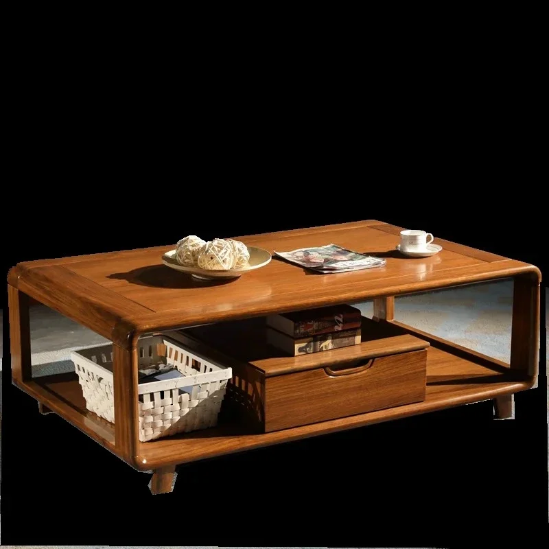 New Chinese Style Ugyen Wood Solid Wood Square Coffee Table Modern Minimalist Living Room with Drawer Coffee Table